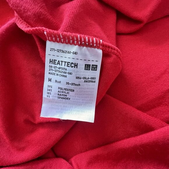 UNIGLO Size M Heat Tech V-Neck Long Sleeve Shirt Red Stretch Under Layer - Picture 12 of 13